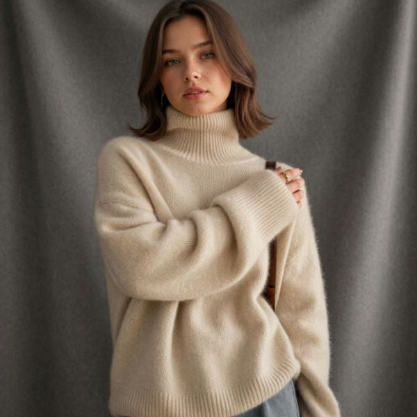 Women's Oversized Cashmere Blend Turtleneck Jumper – Soft Warm Knit