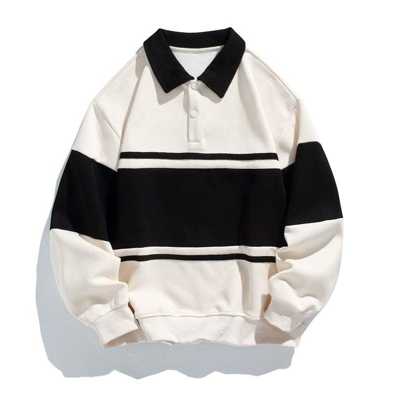 Men's Striped Polo Collar Sweatshirt - Relaxed Fit