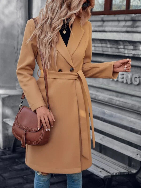 Women's Coat Regular Fit Padded Fabric A-Line with Double Buttons