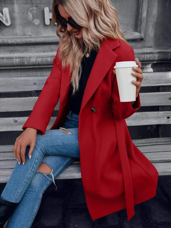 Women's Coat Regular Fit Padded Fabric A-Line with Double Buttons