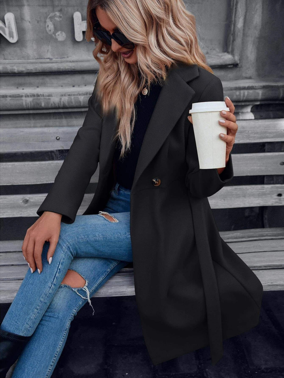 Women's Coat Regular Fit Padded Fabric A-Line with Double Buttons