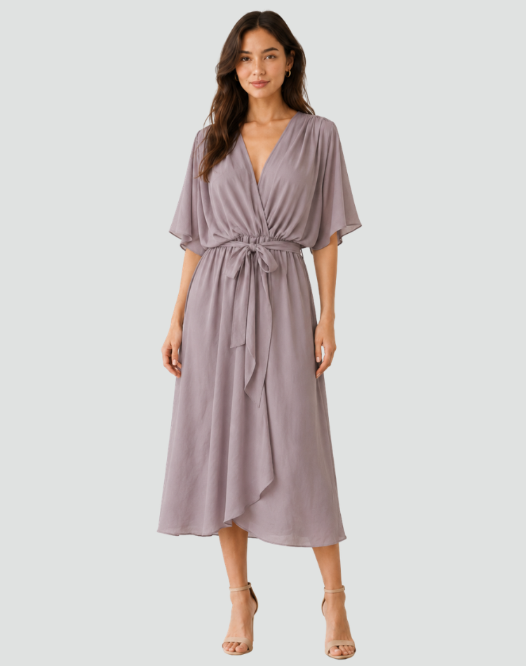 Women's Wrap Midi Dress – Tie Waist Occasion Style