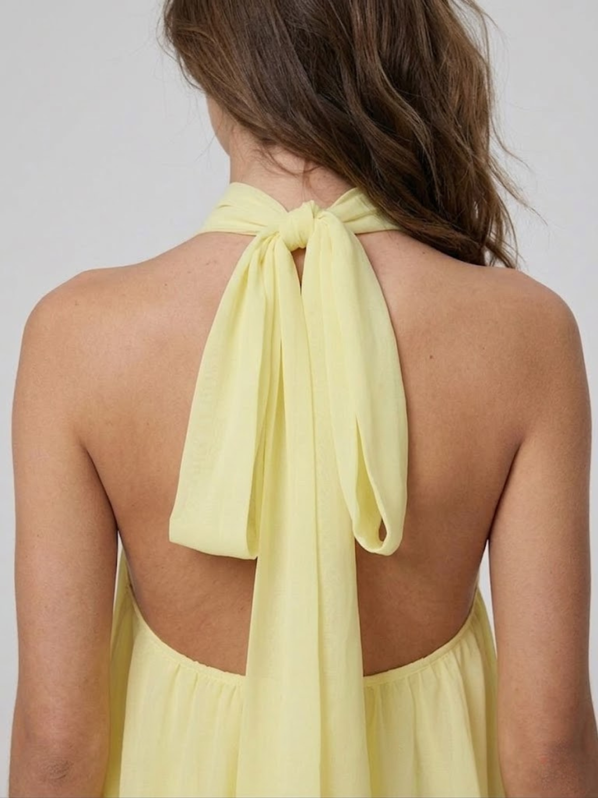 Women's Mini Dress with High Halter Neck and Open Back, Layered Ruffles