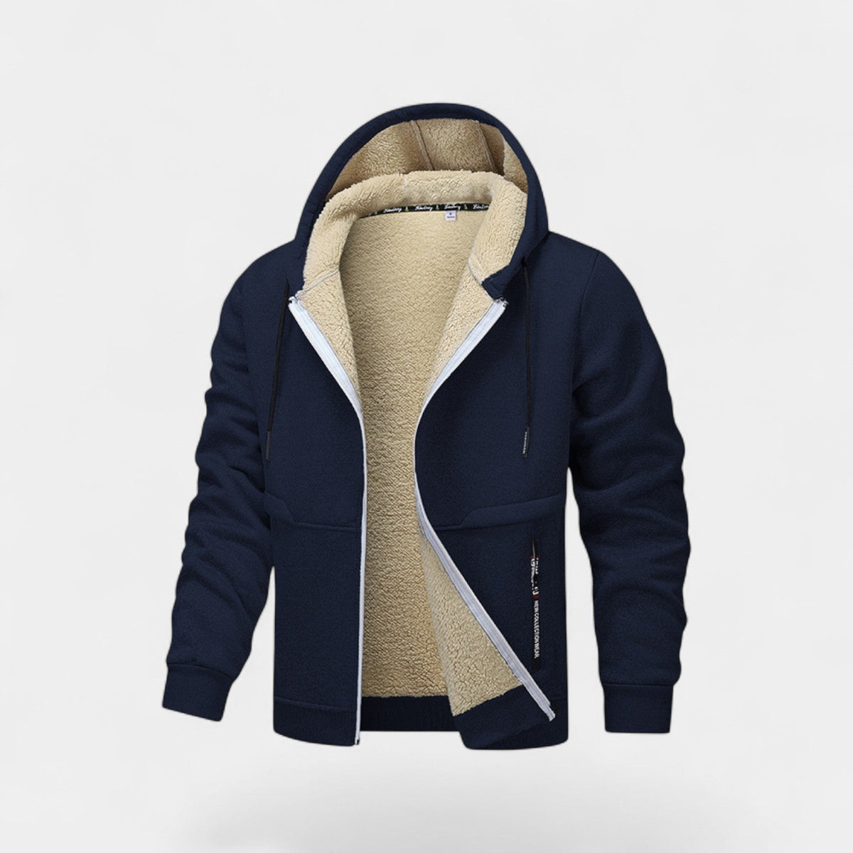 Men's Fleece-Lined Zip-Up Hoodie - Warm Hooded Sweatshirt