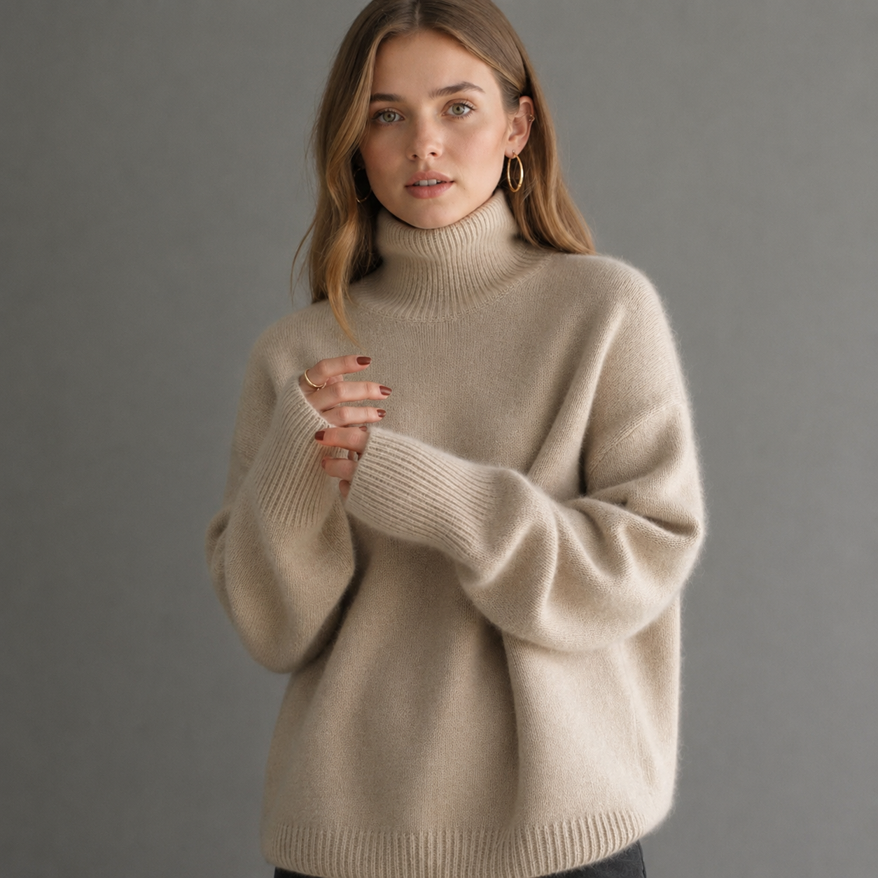 Women's Oversized Cashmere Blend Turtleneck Jumper – Soft Warm Knit