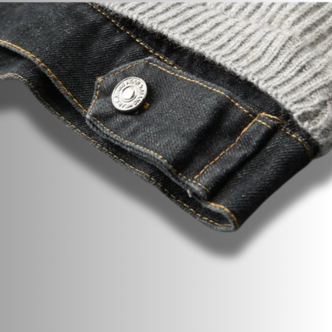 Men's Ribbed Knit Jumper with Denim Details - Relaxed Fit