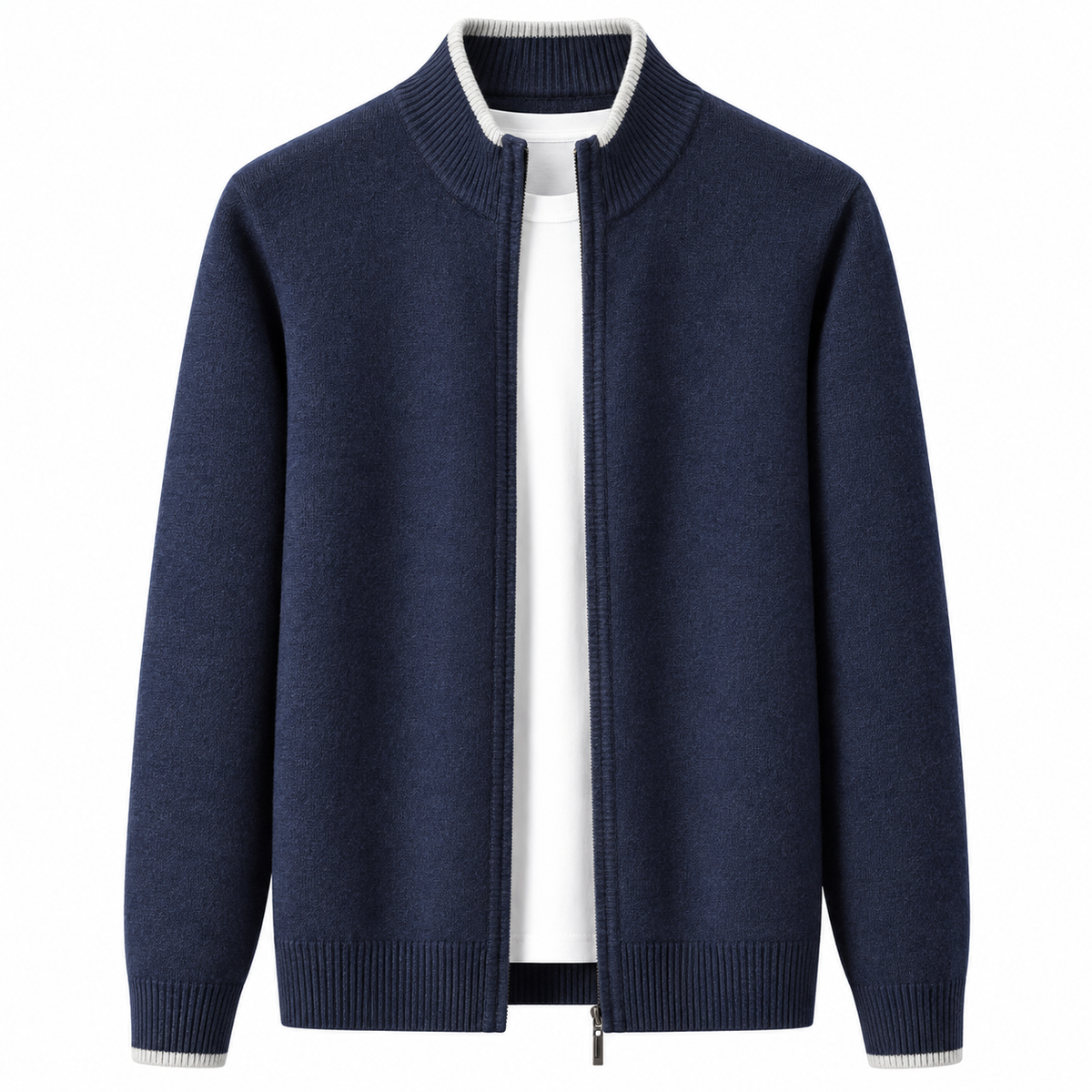Men's Wool Zip Cardigan – Stand Collar Knit