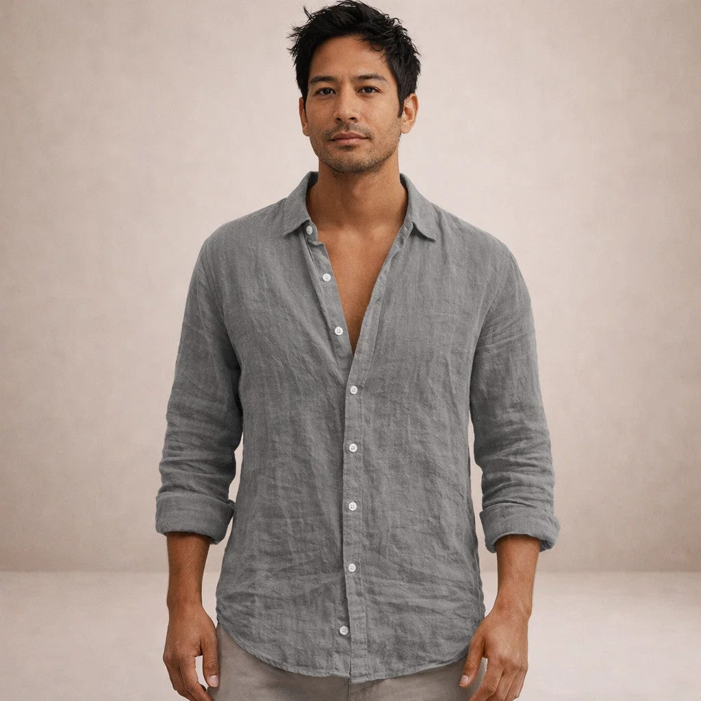 Men's Linen Shirt, Regular Fit Open Collar