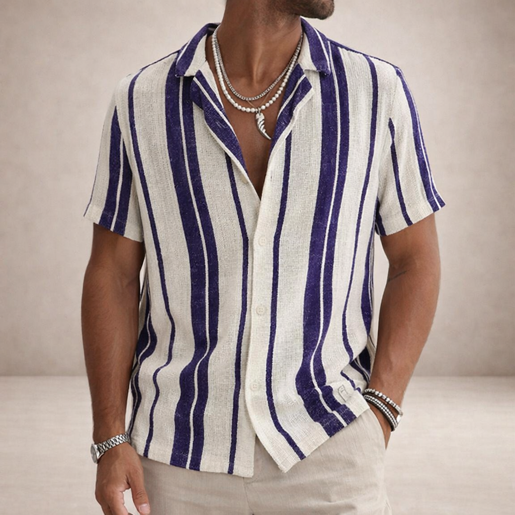 Men's Linen Striped Long Sleeve Shirt