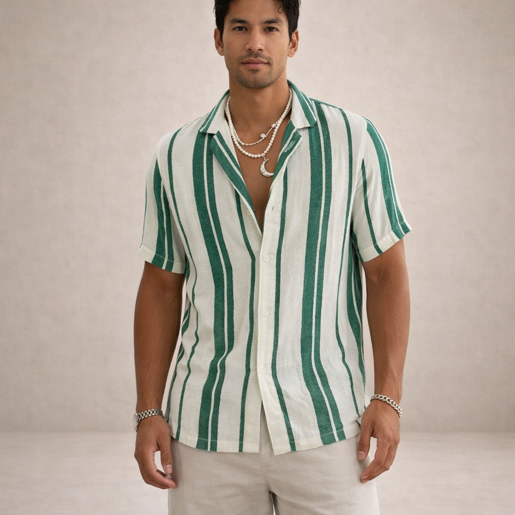 Men's Linen Striped Long Sleeve Shirt