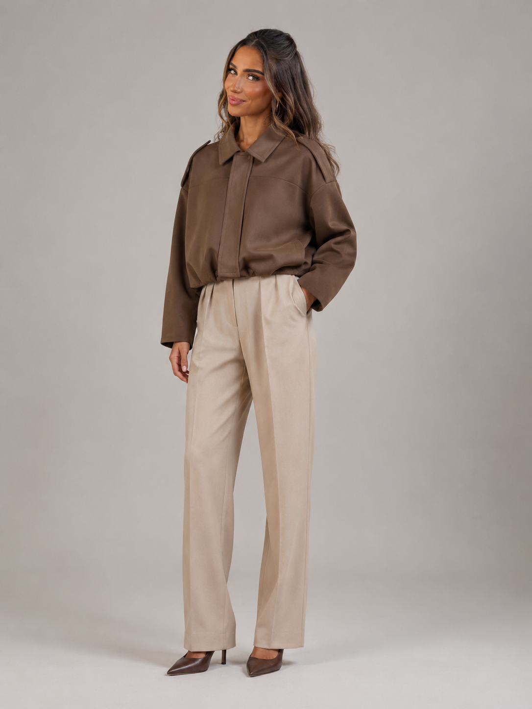 Oversized Synthetic Suede Shirt Jacket for Women Autumn