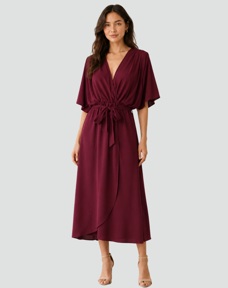 Women's Wrap Midi Dress – Tie Waist Occasion Style