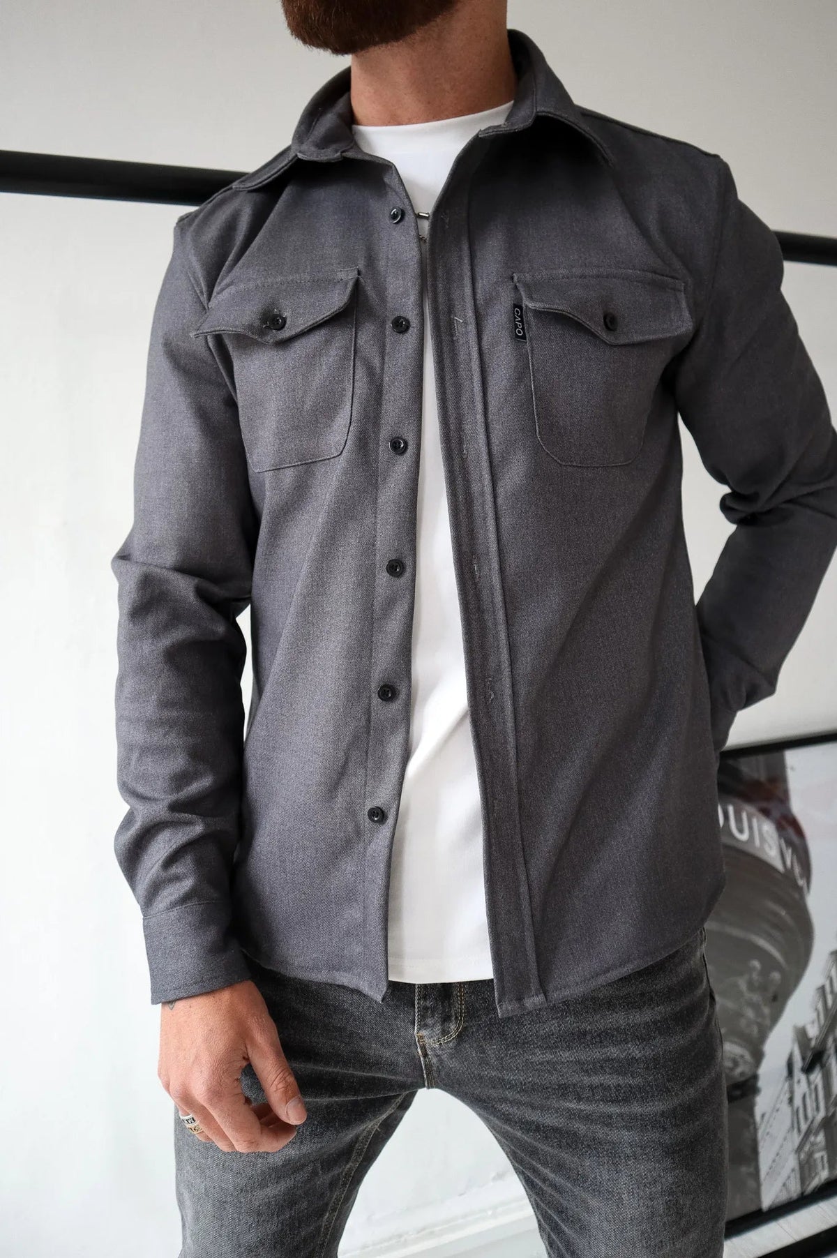 Men's Overshirt Jacket with Chest Pockets for Spring and Autumn Casual Lightweight