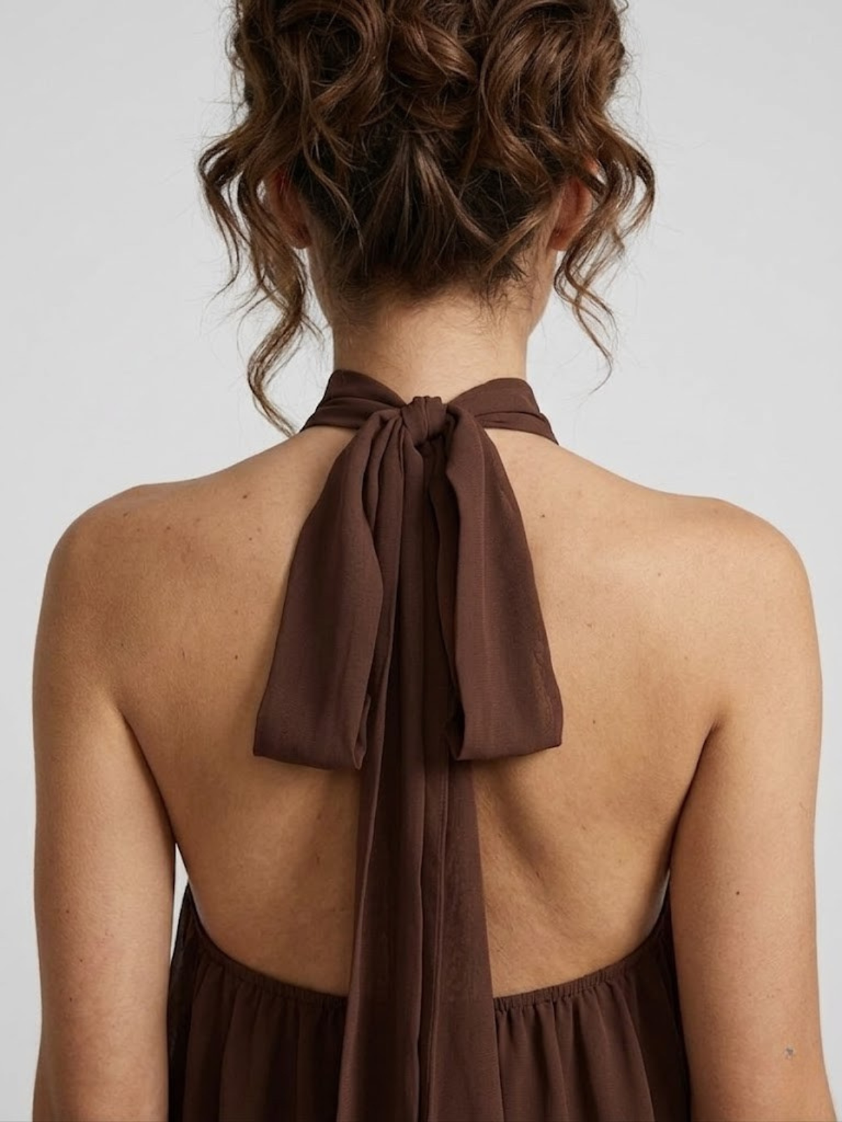 Women's Mini Dress with High Halter Neck and Open Back, Layered Ruffles