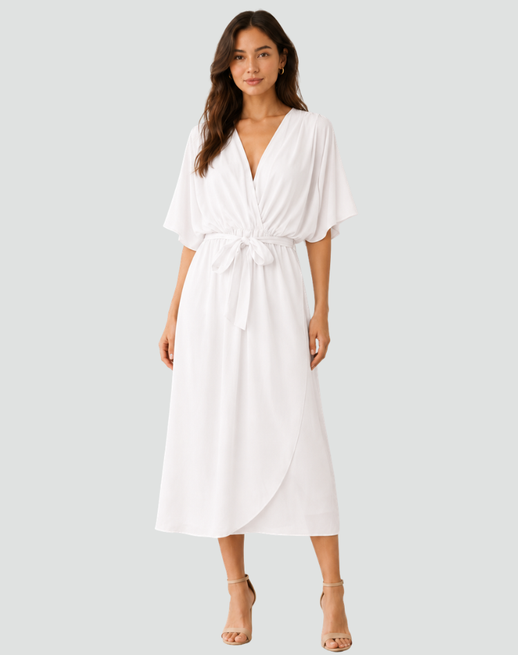Women's Wrap Midi Dress – Tie Waist Occasion Style