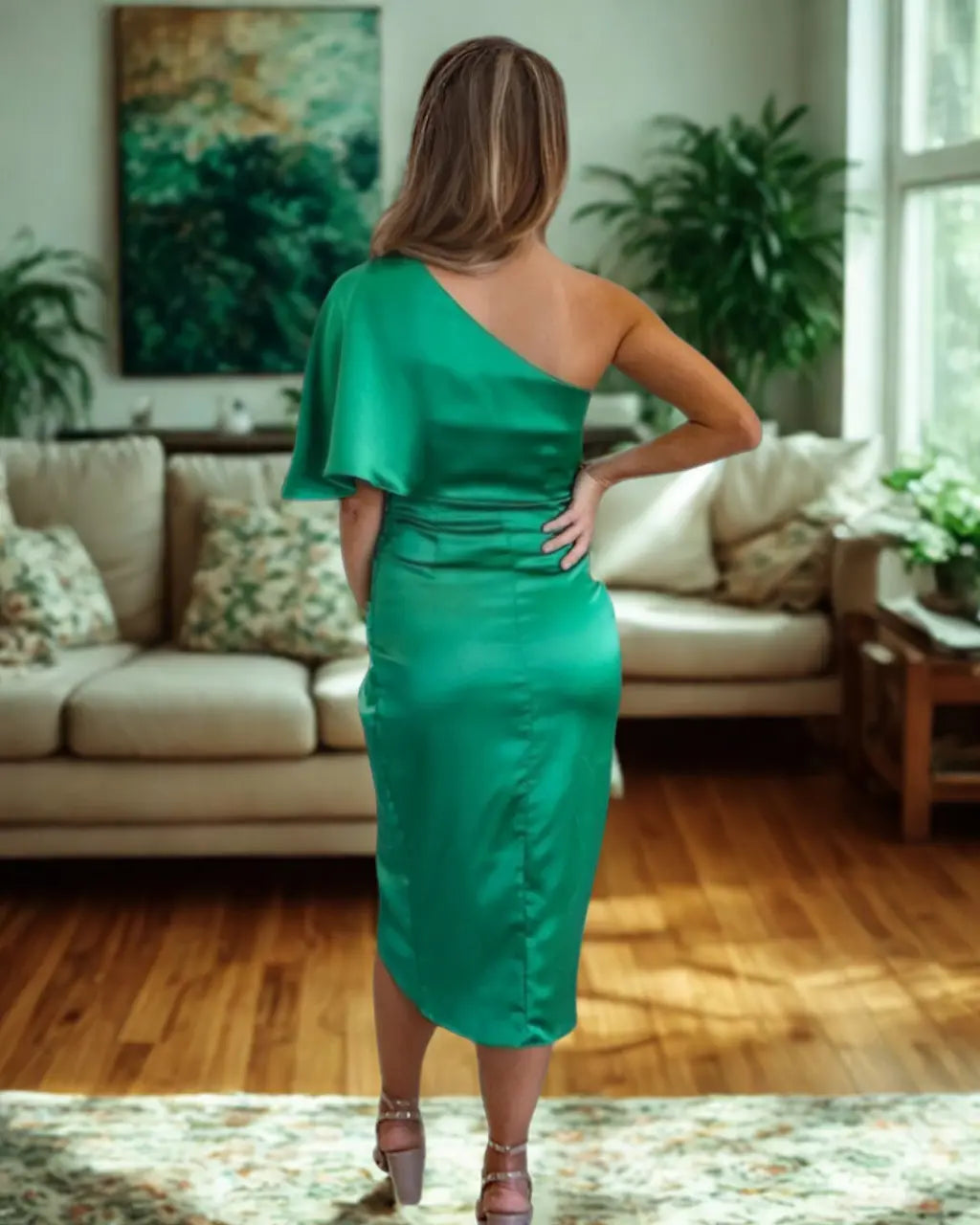 Women's Midi Dress Asymmetrical Draped Design