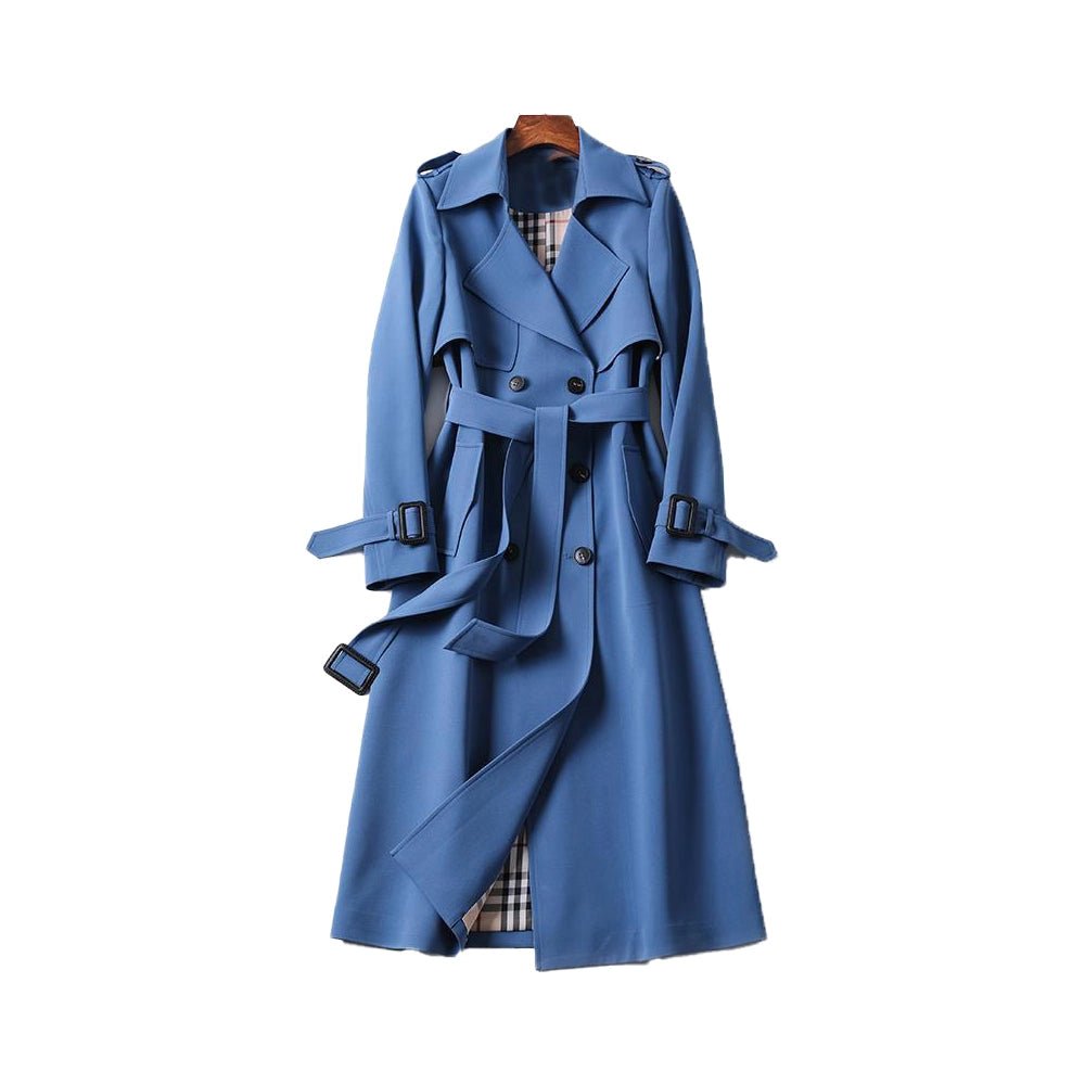 Women's Long Double-Breasted Trench Coat - Classic Tailored Style