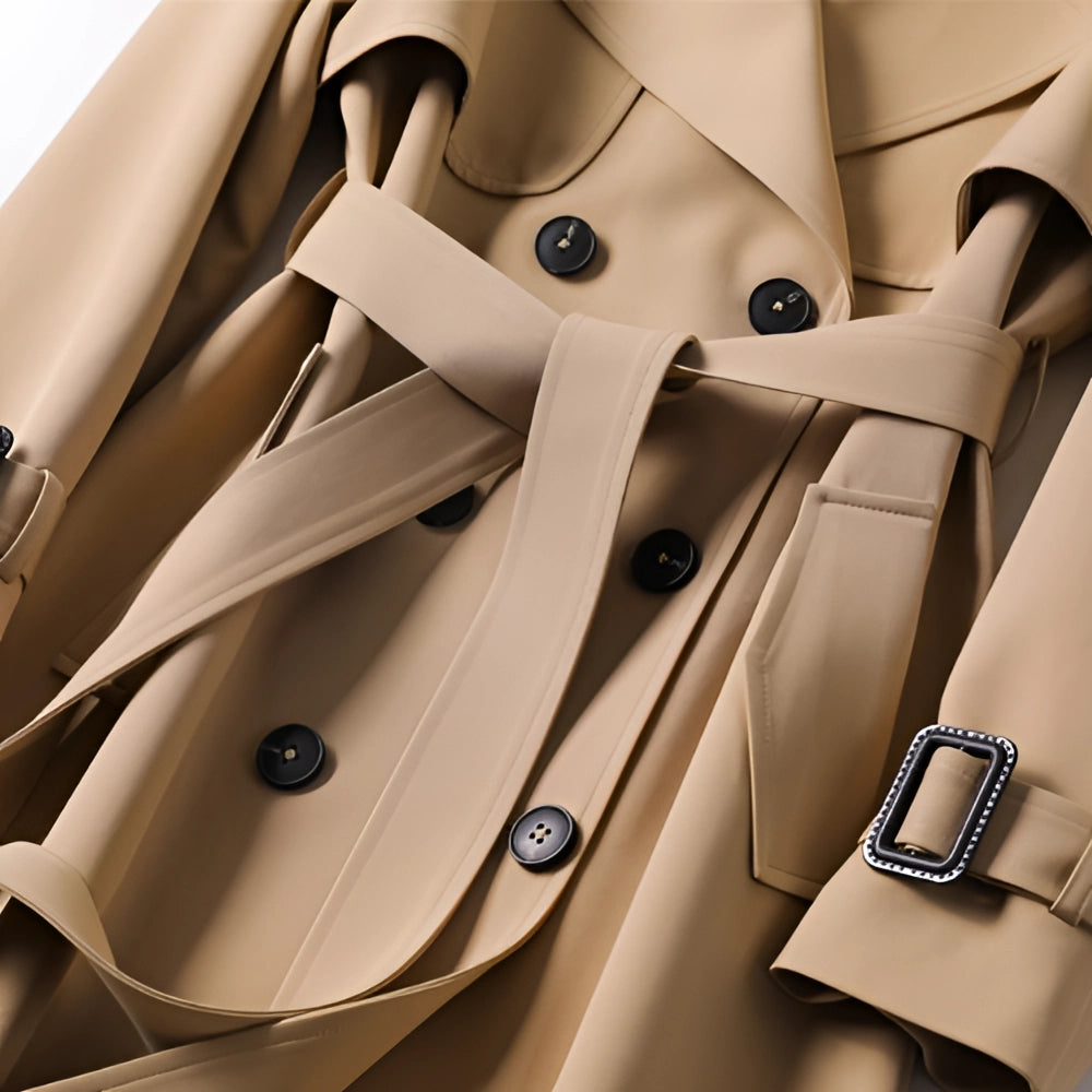 Women's Long Double-Breasted Trench Coat - Classic Tailored Style