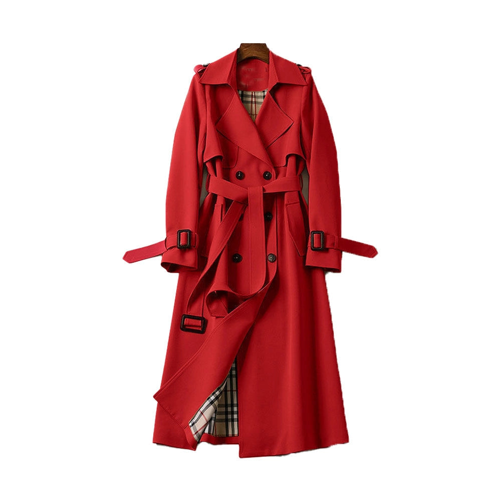 Women's Long Double-Breasted Trench Coat - Classic Tailored Style