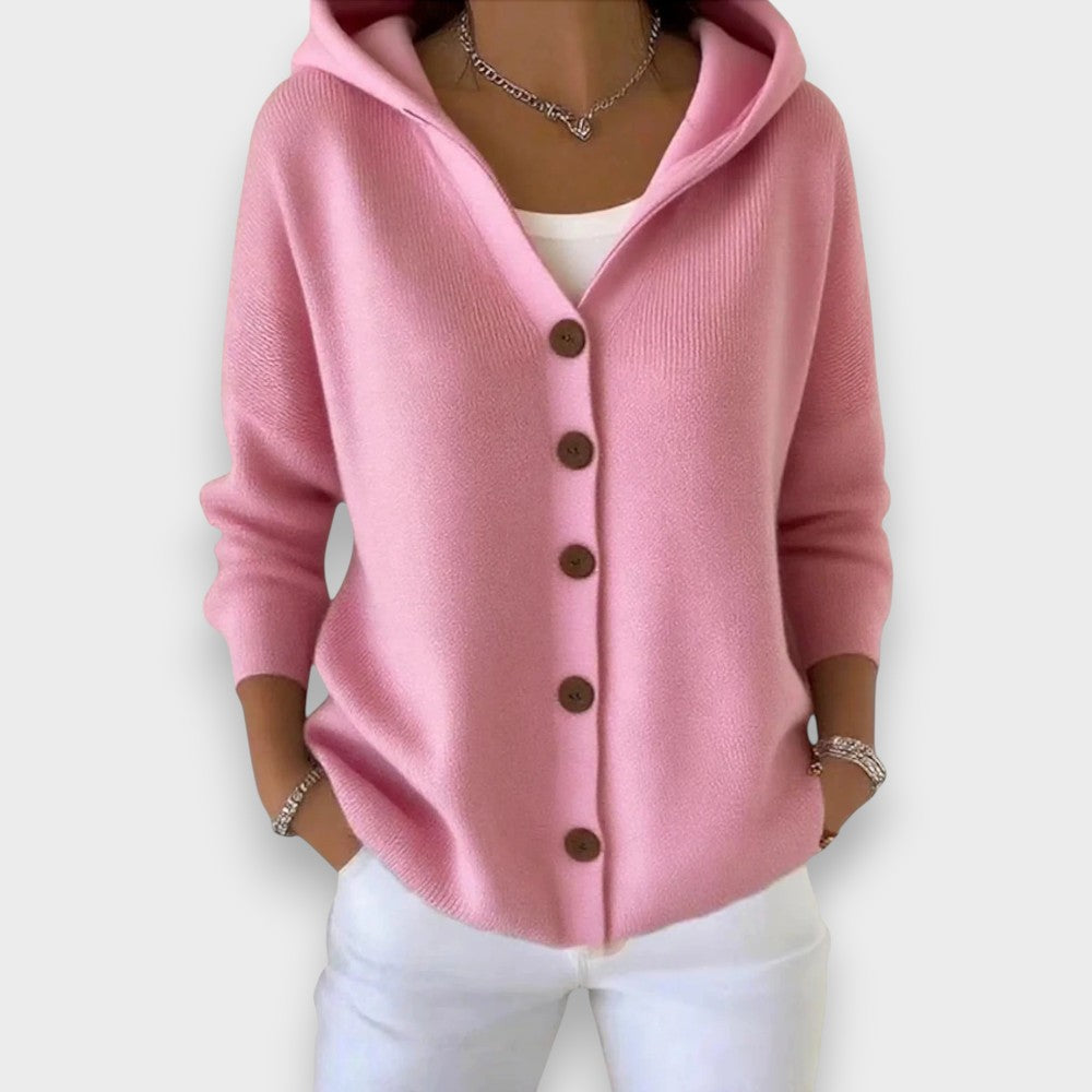 Women’s Hooded Button Cardigan – Soft Relaxed Knit