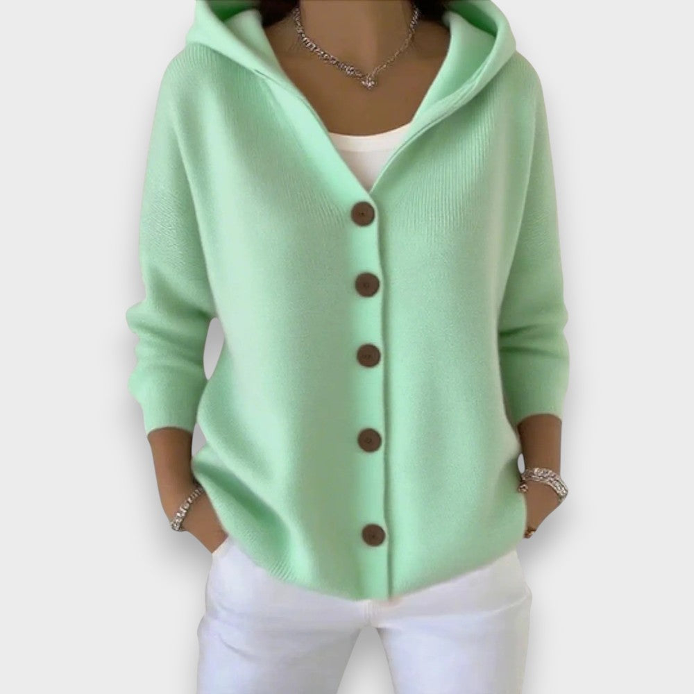 Women’s Hooded Button Cardigan – Soft Relaxed Knit