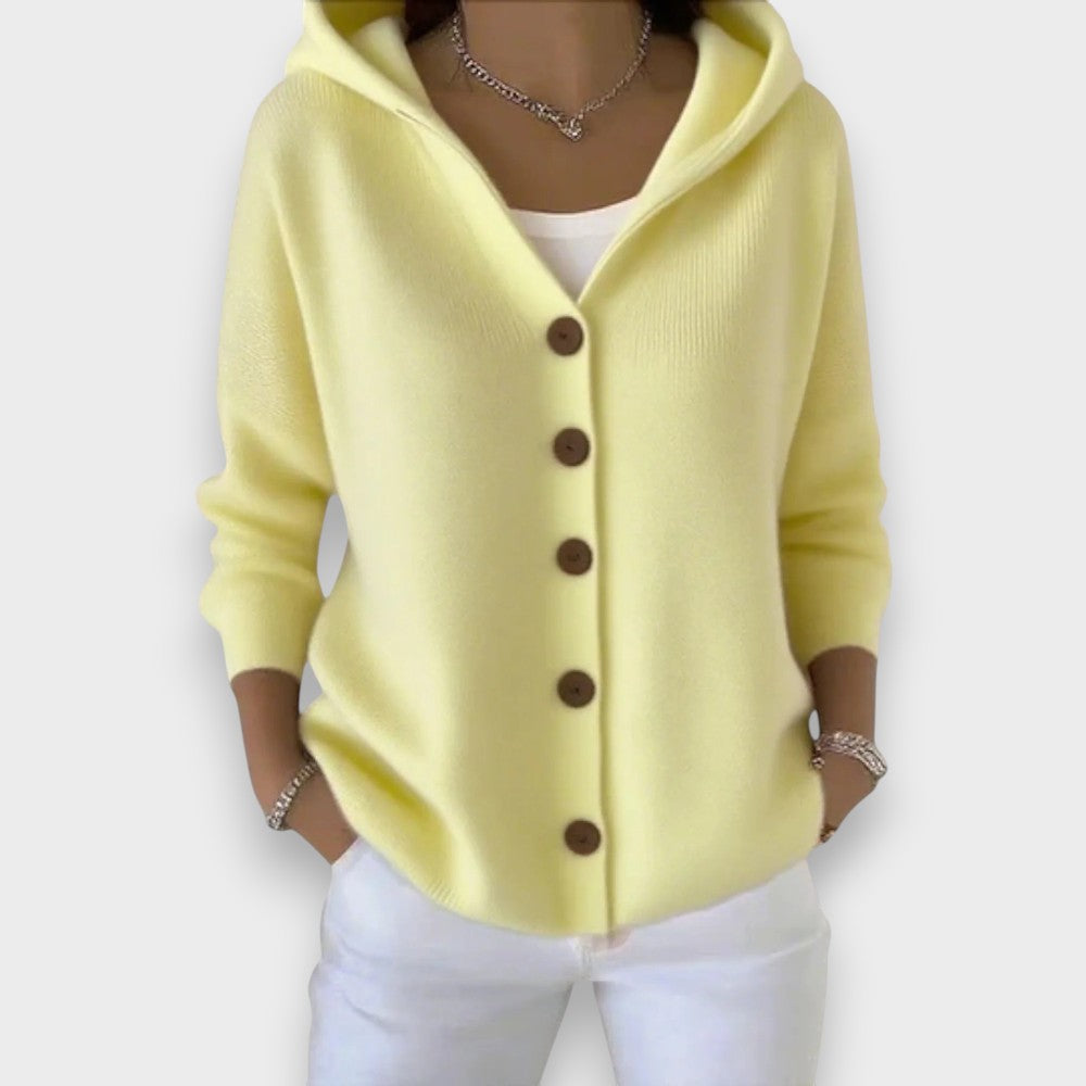 Women’s Hooded Button Cardigan – Soft Relaxed Knit