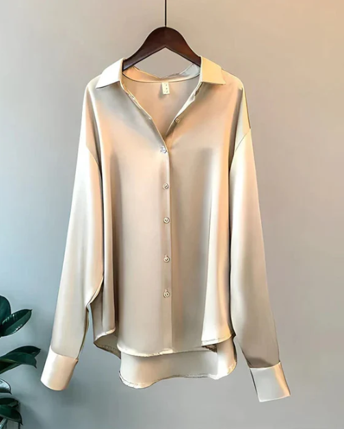 Women’s Satin Long Sleeve Collared Blouse