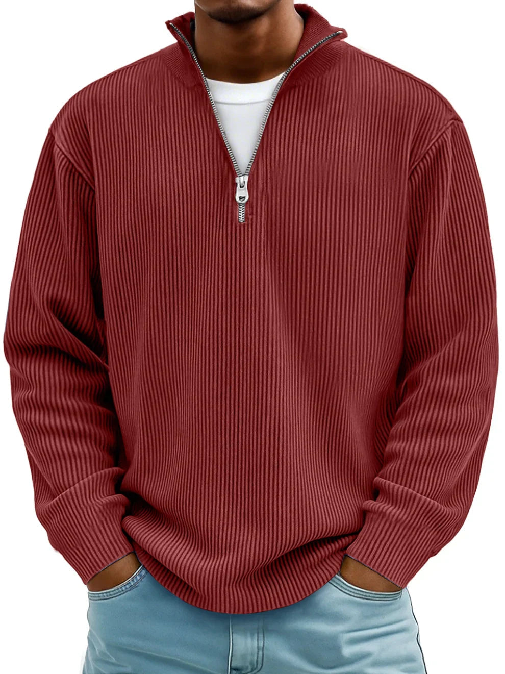 Men's Half-Zip Knitted Jumper - Relaxed Fit
