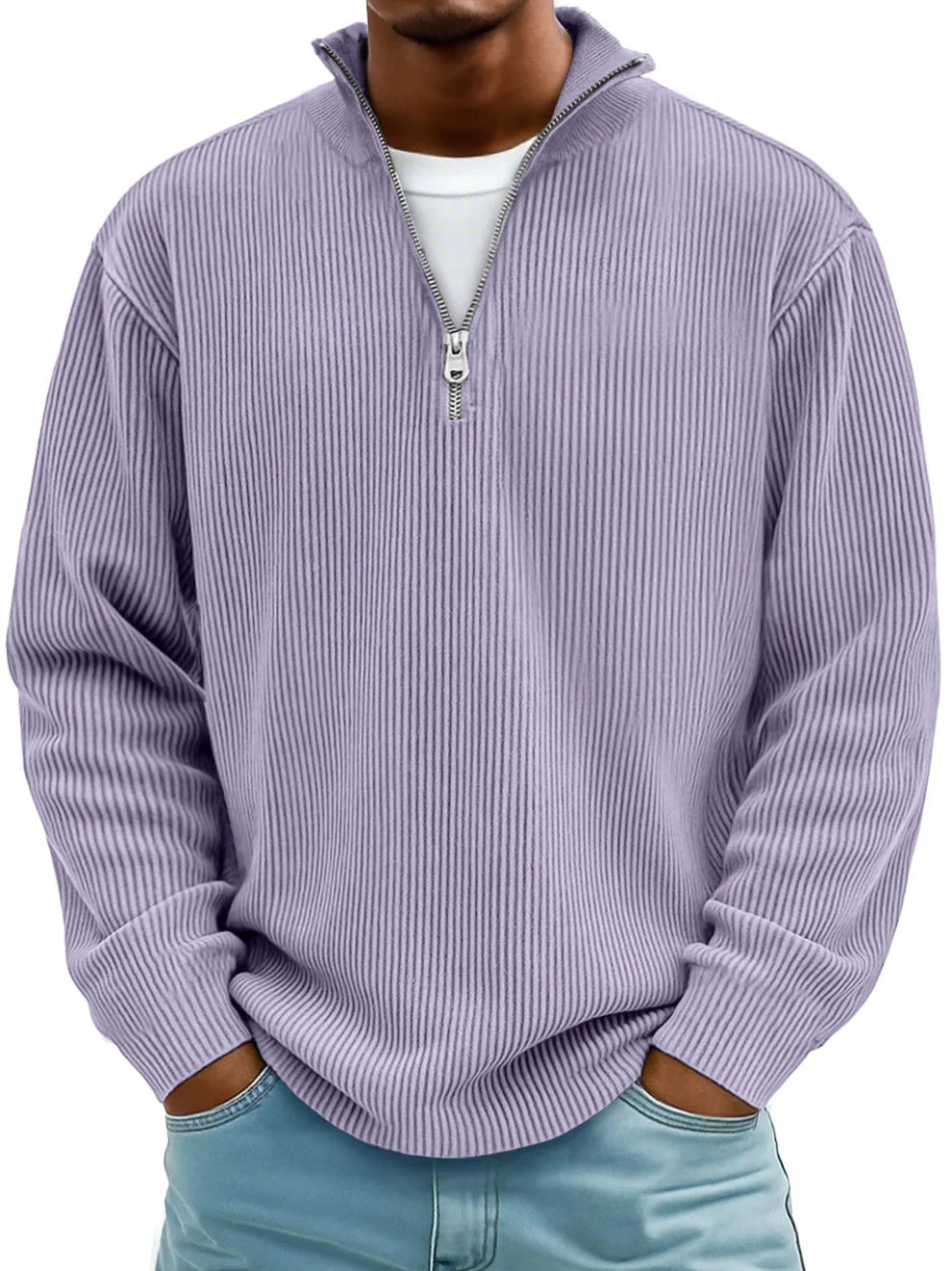 Men's Half-Zip Knitted Jumper - Relaxed Fit