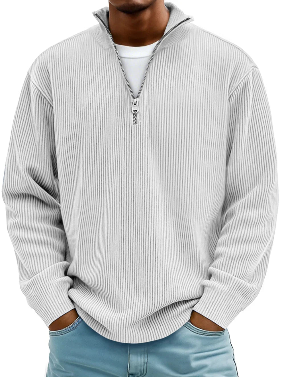 Men's Half-Zip Knitted Jumper - Relaxed Fit