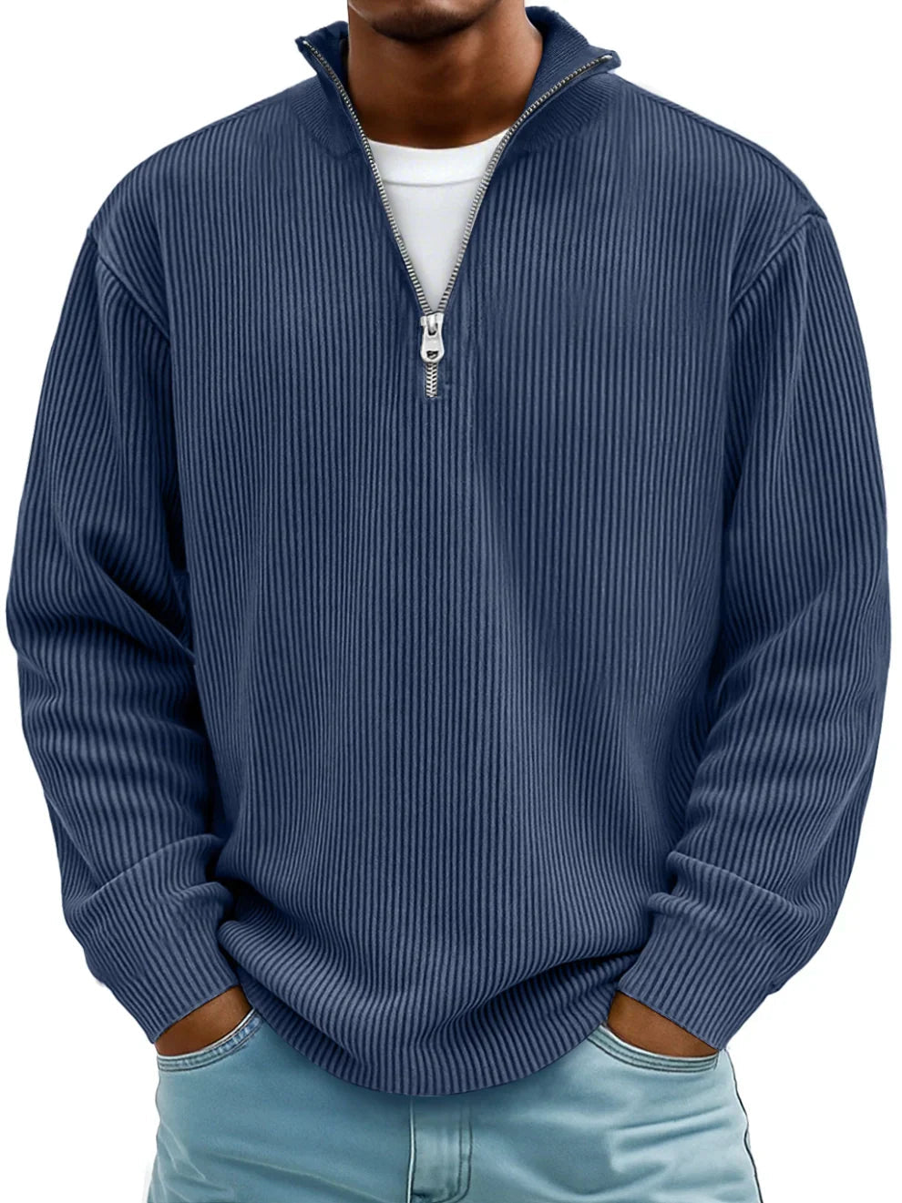 Men's Half-Zip Knitted Jumper - Relaxed Fit