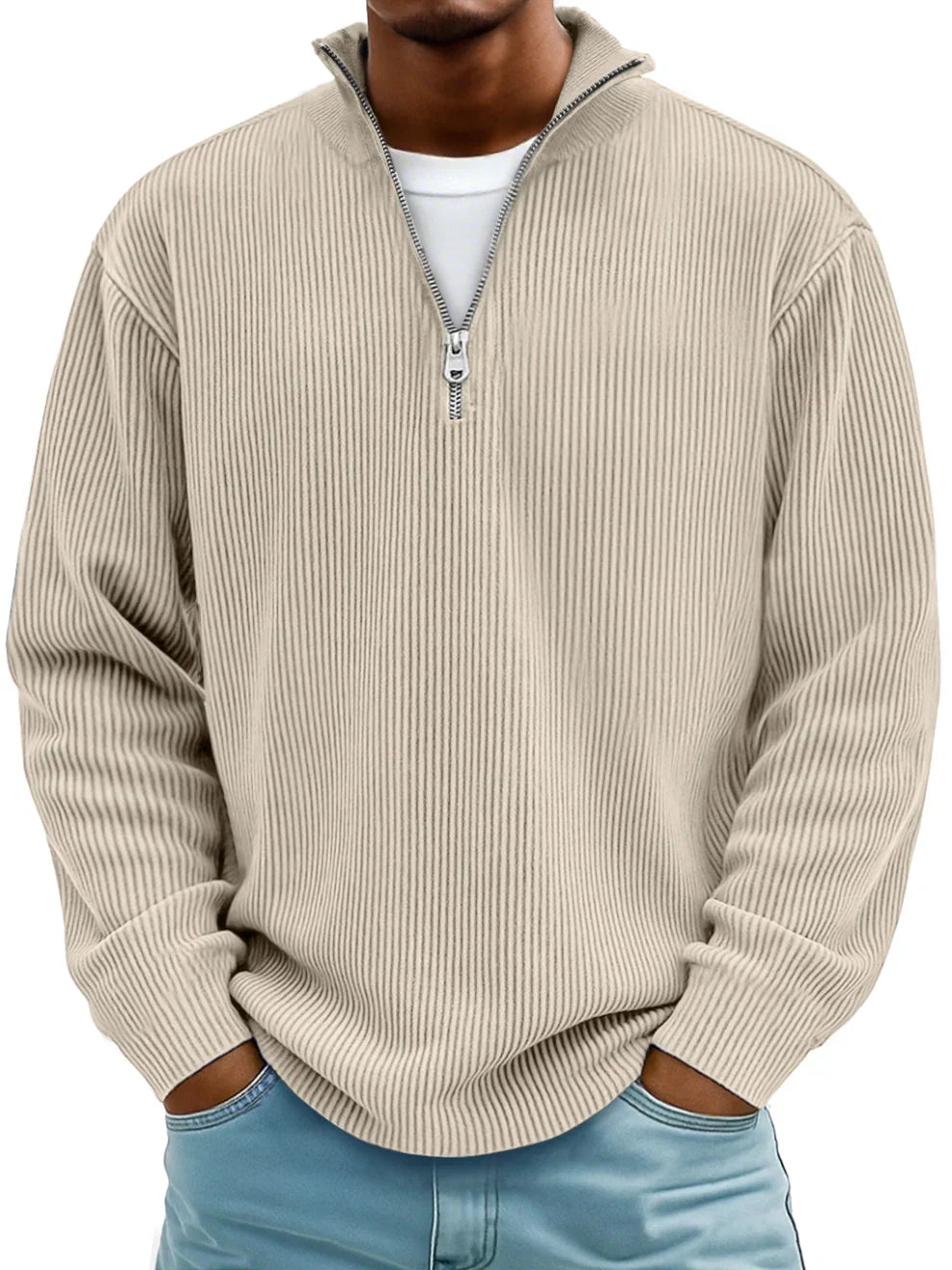 Men's Half-Zip Knitted Jumper - Relaxed Fit