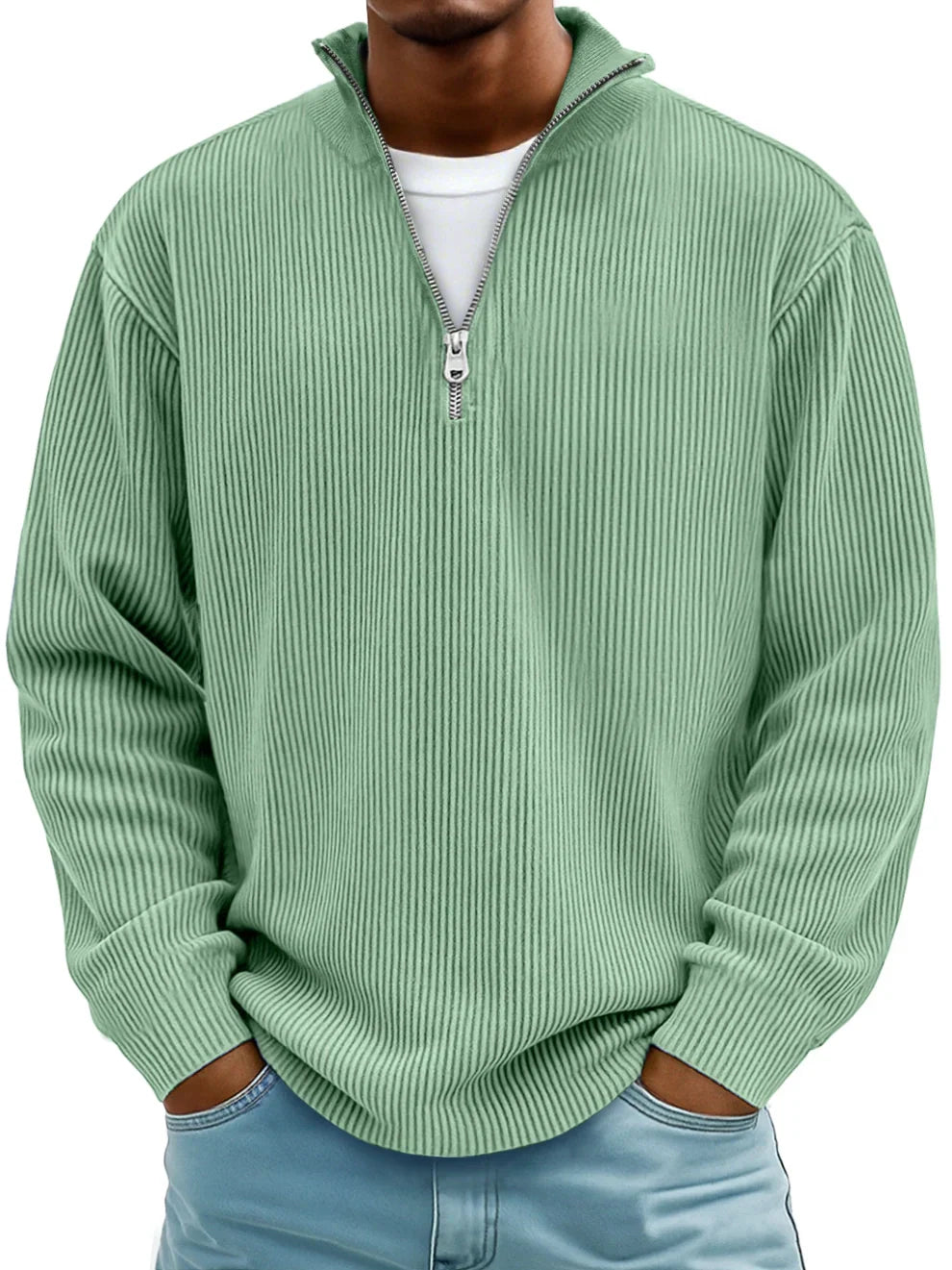 Men's Half-Zip Knitted Jumper - Relaxed Fit