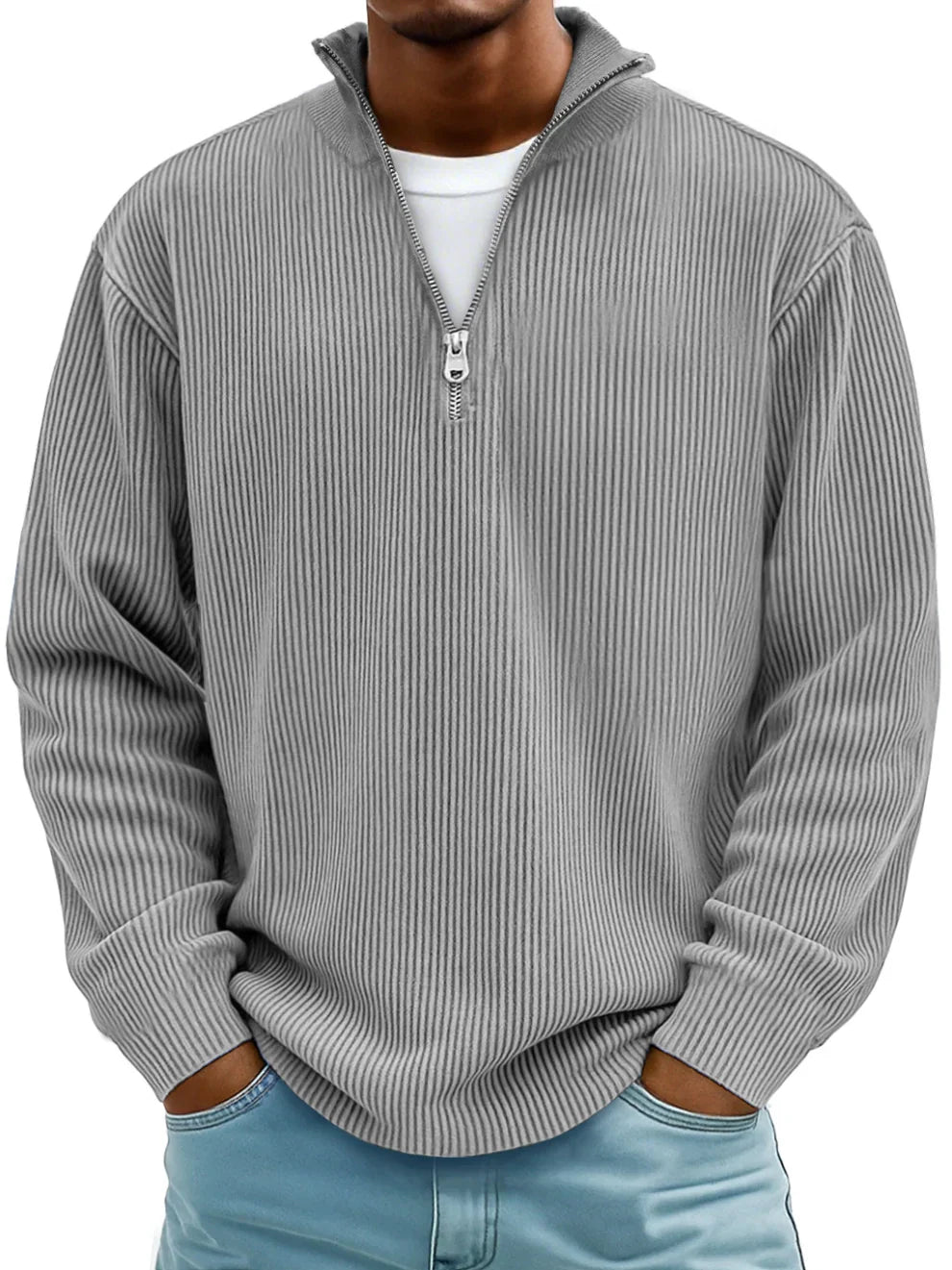 Men's Half-Zip Knitted Jumper - Relaxed Fit