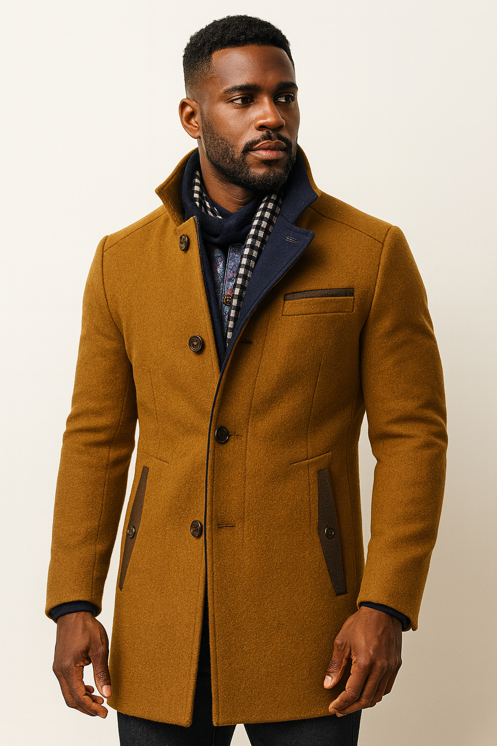 Men's Wool Blend Overcoat – Stand Collar Winter Design