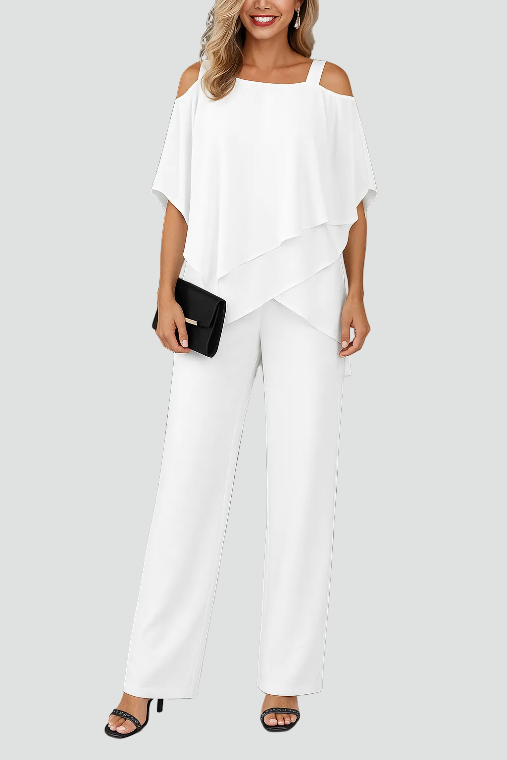 Elegant Lightweight Ladies Set with Off-Shoulder Top and Wide Trousers