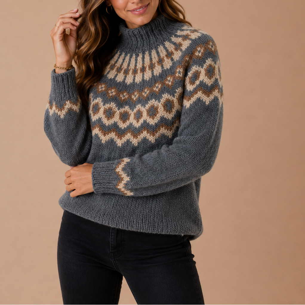 Women’s Fair Isle Turtleneck Sweater – Nordic Winter Knit Jumper