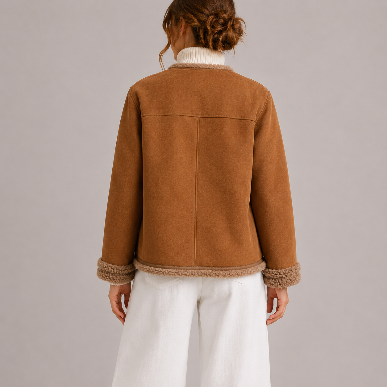Women’s Faux Suede Autumn Jacket with Shearling Trim