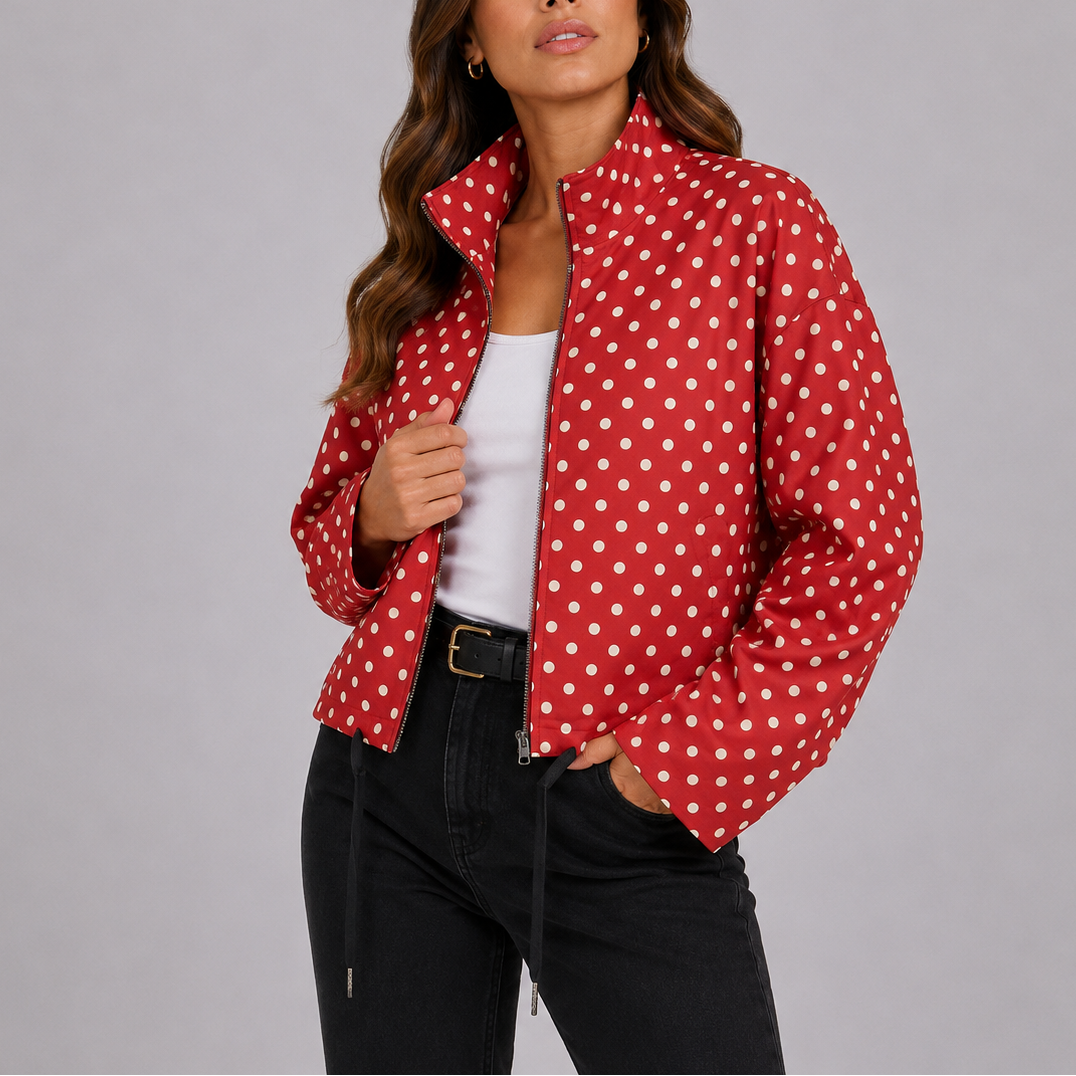 Women's Casual Polka Dot Bomber Jacket
