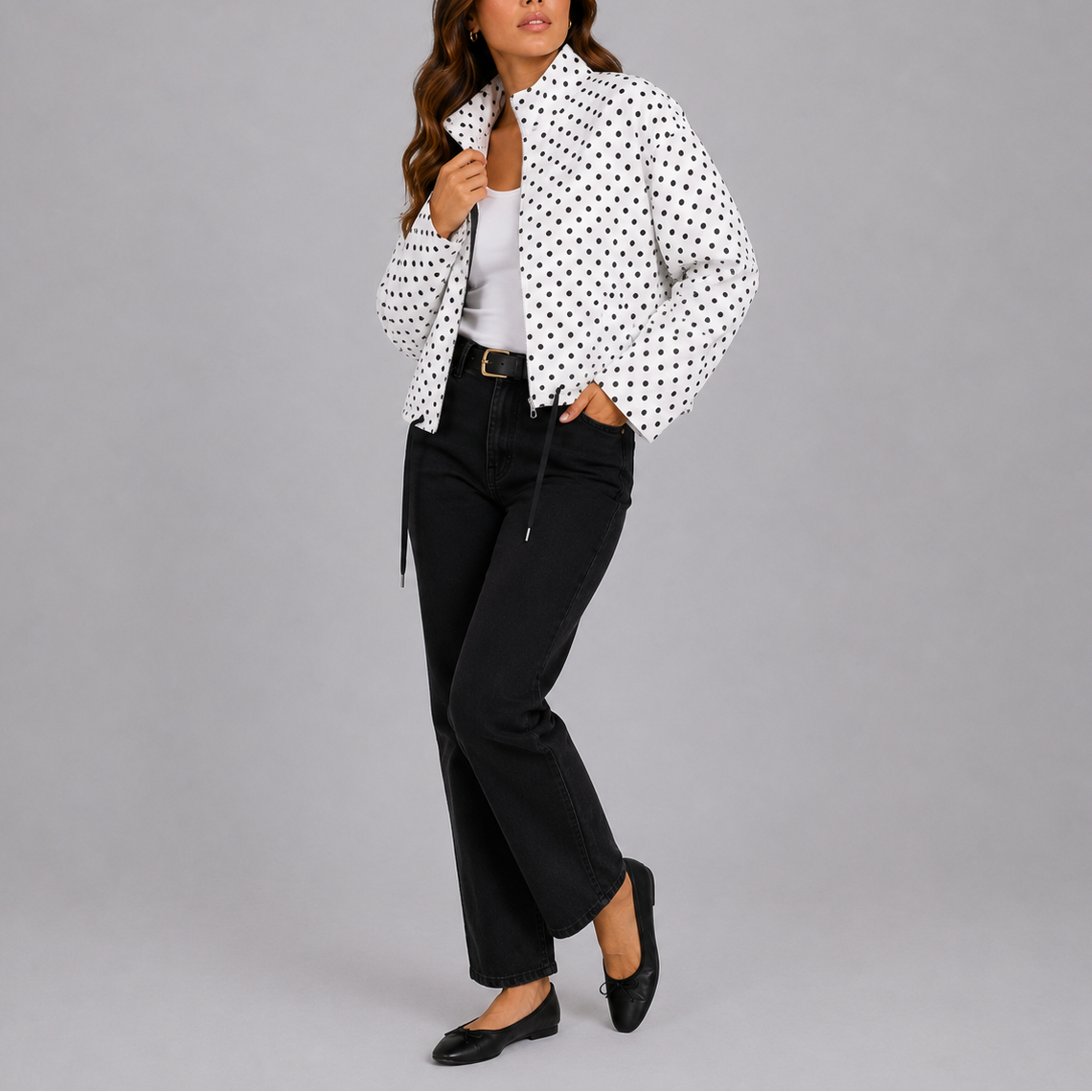 Women's Casual Polka Dot Bomber Jacket