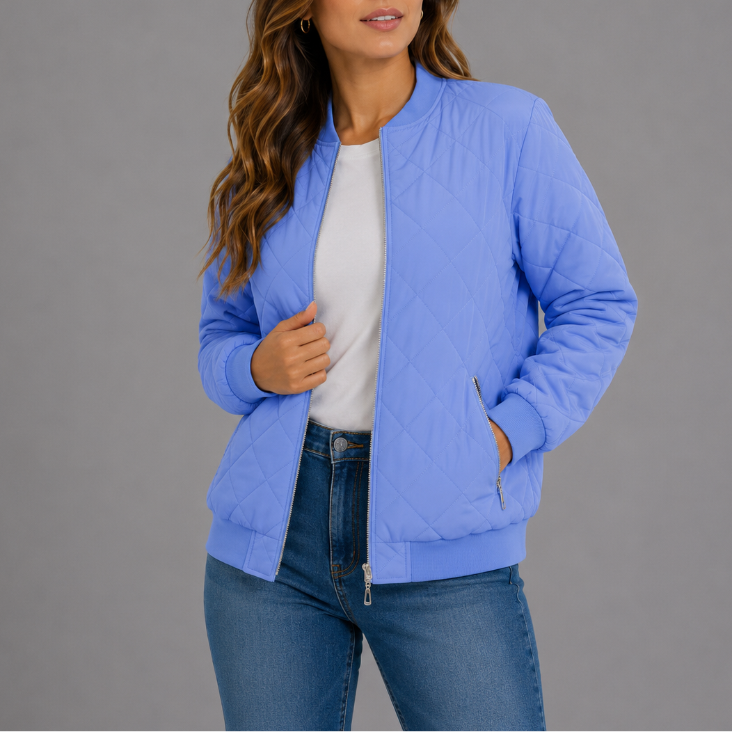 Women's Classic Quilted Bomber Jacket with Pockets