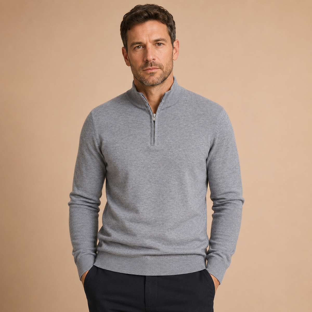 Men's Half Zip Jumper - Pullover with Zip and High Collar