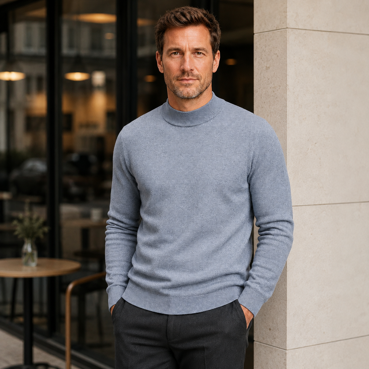 Men's Fine Knit Roll Neck Jumper - Long-Sleeve Pullover