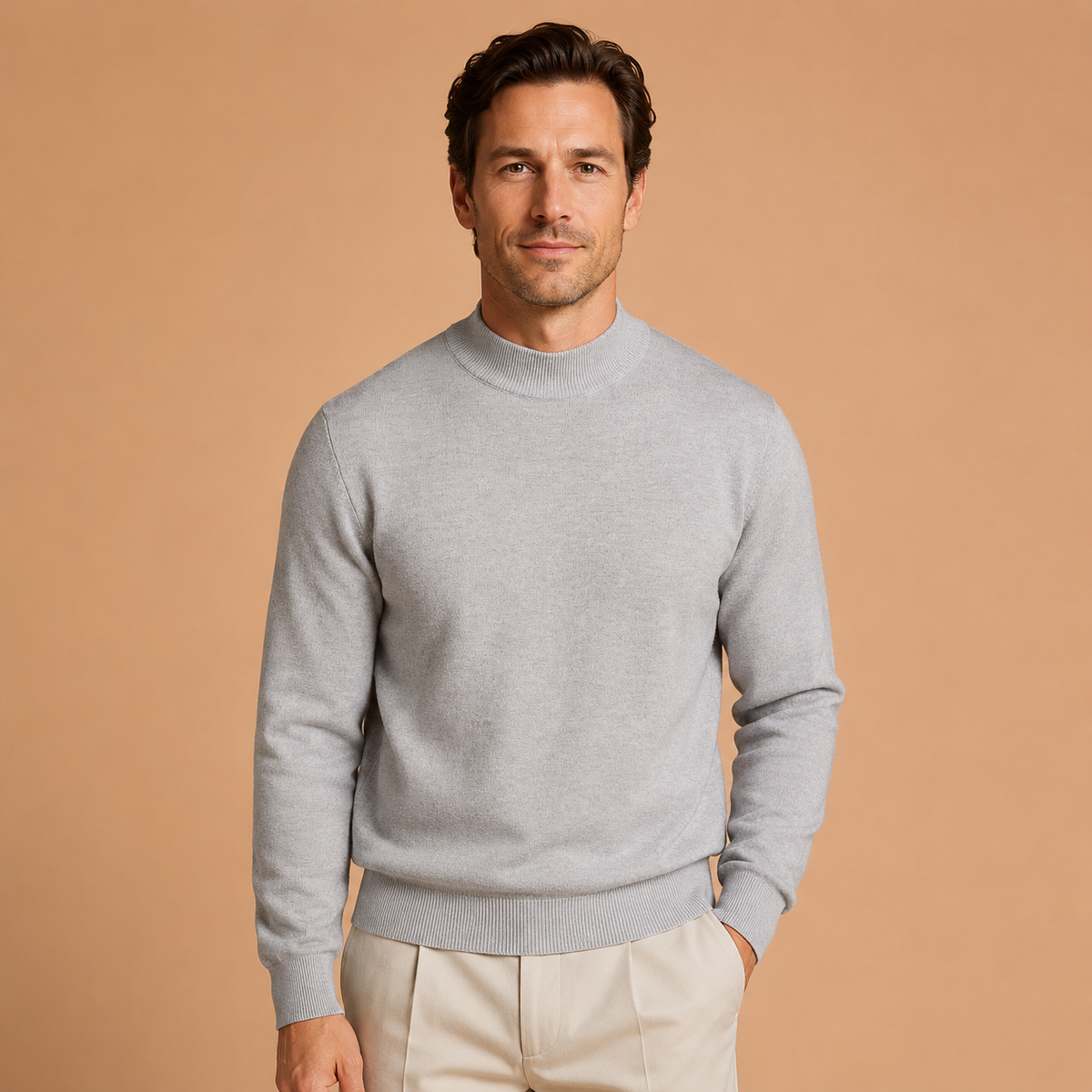 Men's Fine Knit Roll Neck Jumper - Long-Sleeve Pullover
