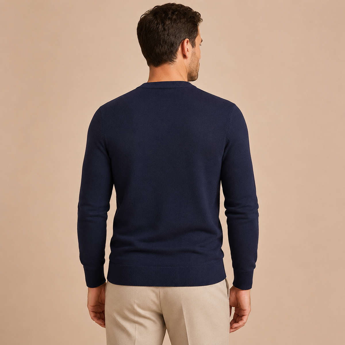 Men's Fine Knit Jumper - Crew Neck Pullover with Long Sleeves