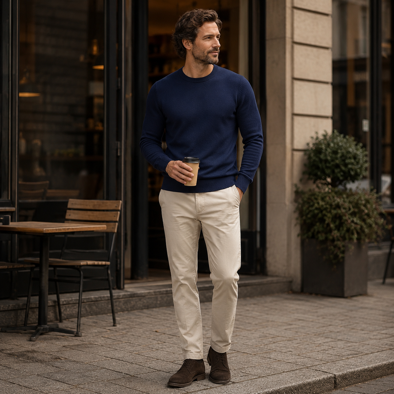 Men's Fine Knit Jumper - Crew Neck Pullover with Long Sleeves