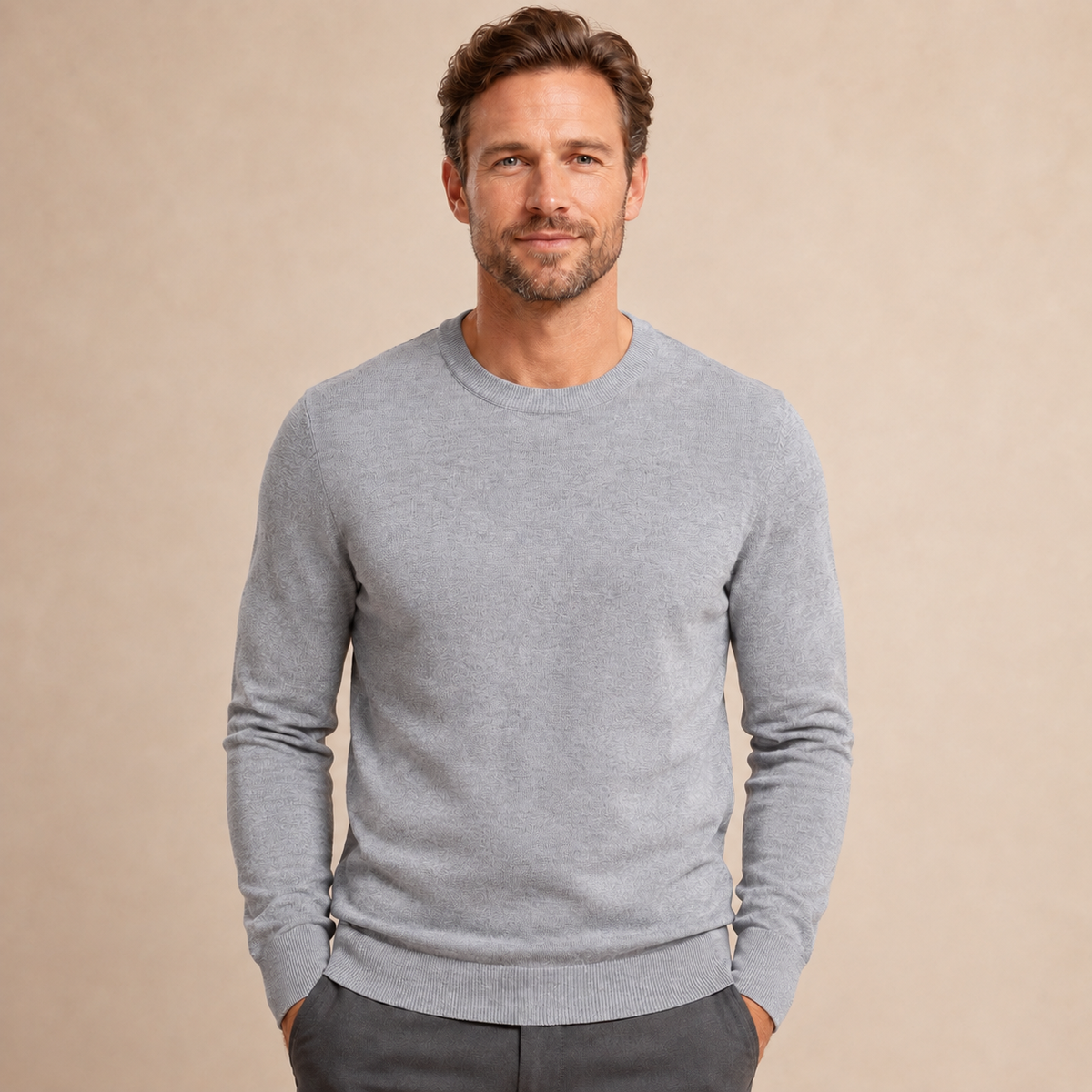 Men's Fine Knit Jumper - Crew Neck Pullover with Long Sleeves