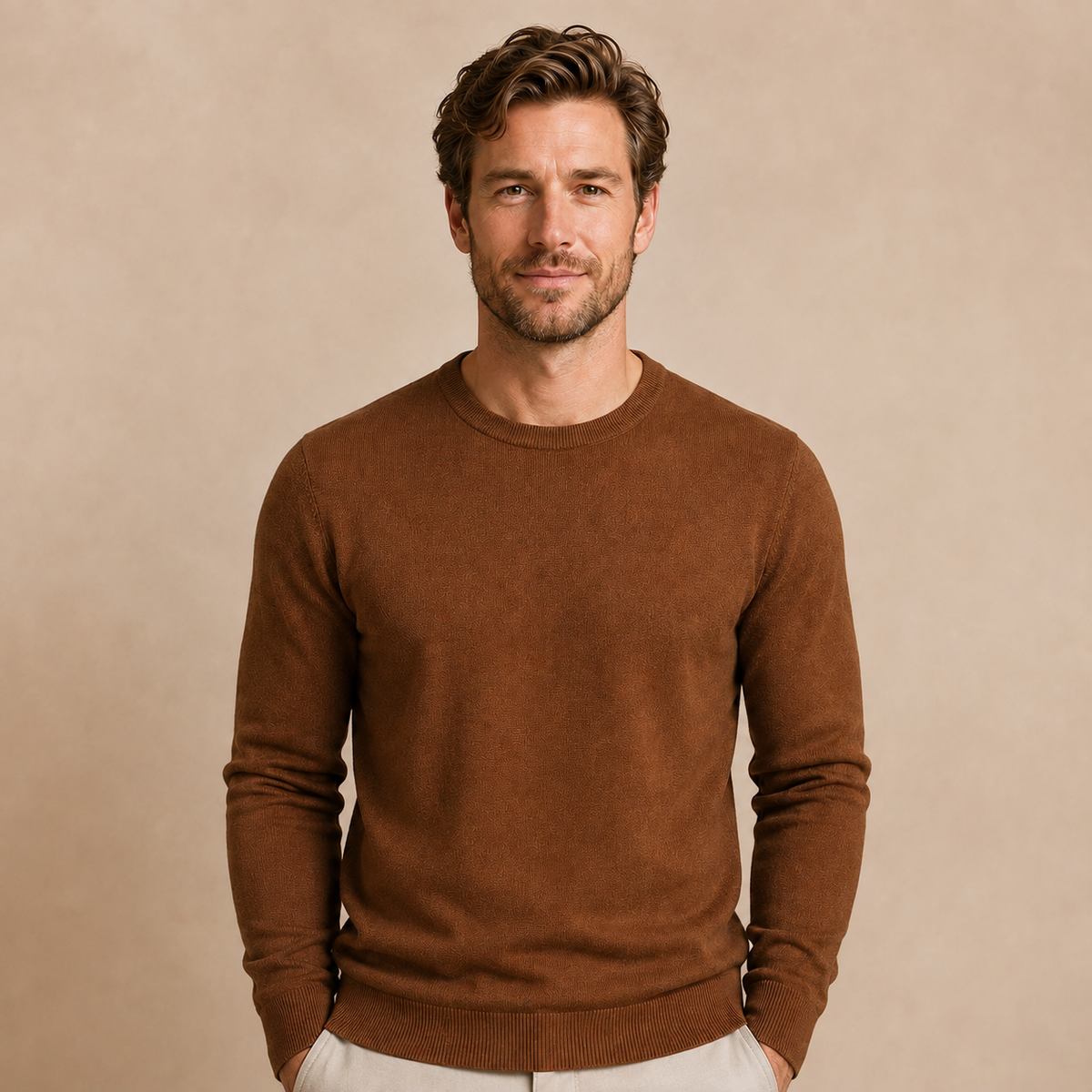 Men's Fine Knit Jumper - Crew Neck Pullover with Long Sleeves