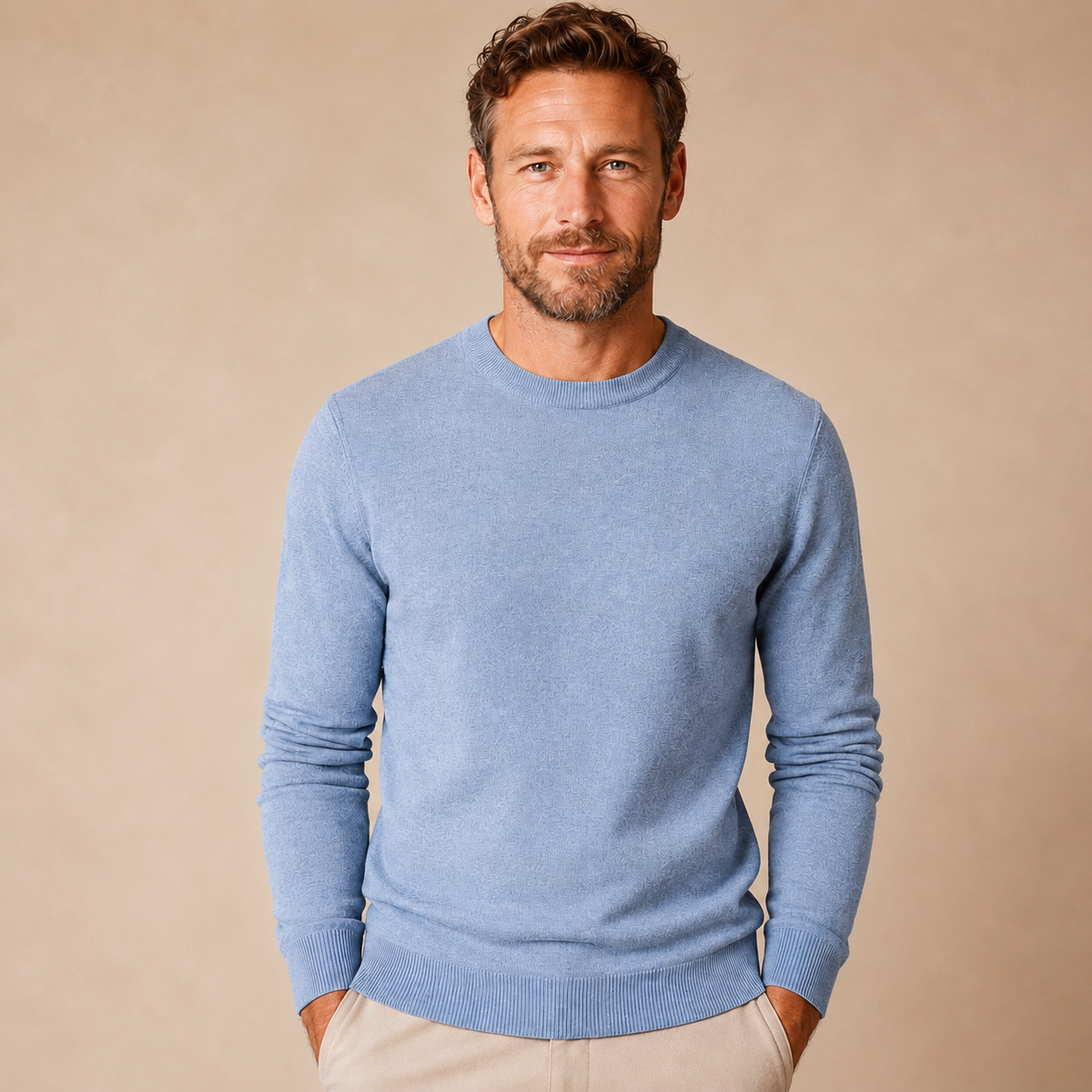 Men's Fine Knit Jumper - Crew Neck Pullover with Long Sleeves