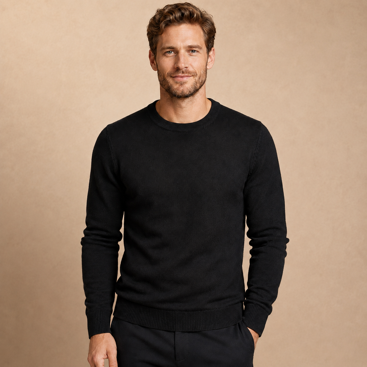 Men's Fine Knit Jumper - Crew Neck Pullover with Long Sleeves